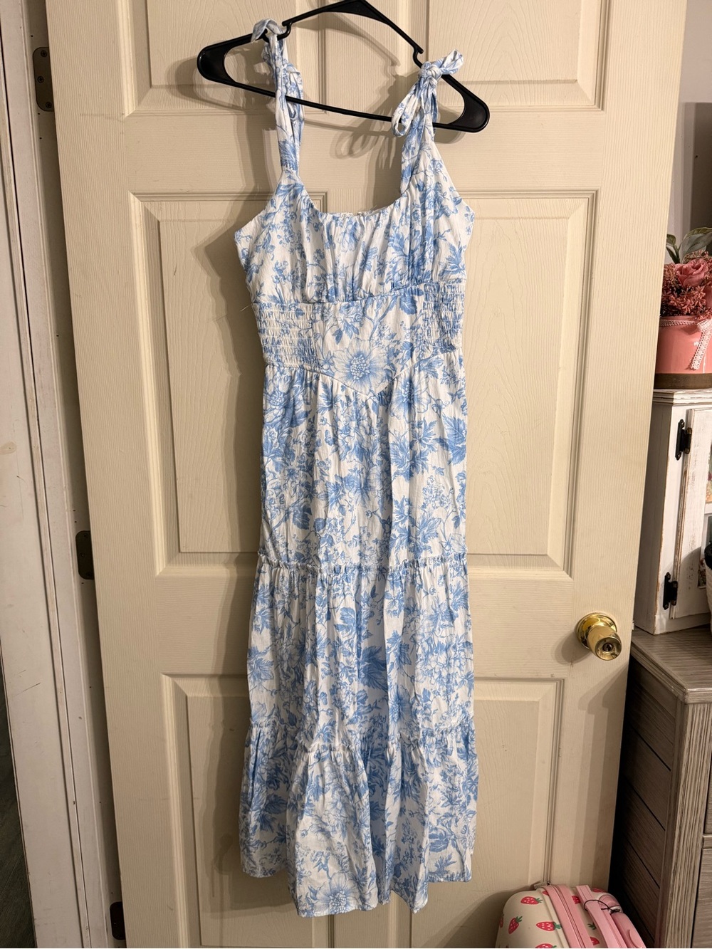 Trixxi Maxi Dress with Light Blue Floral Print and Tie Straps